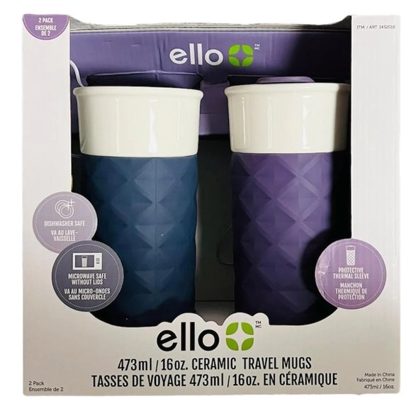 NEW Ello Ceramic Travel Mugs | Purple | 2 Pack - Picture 1 of 4